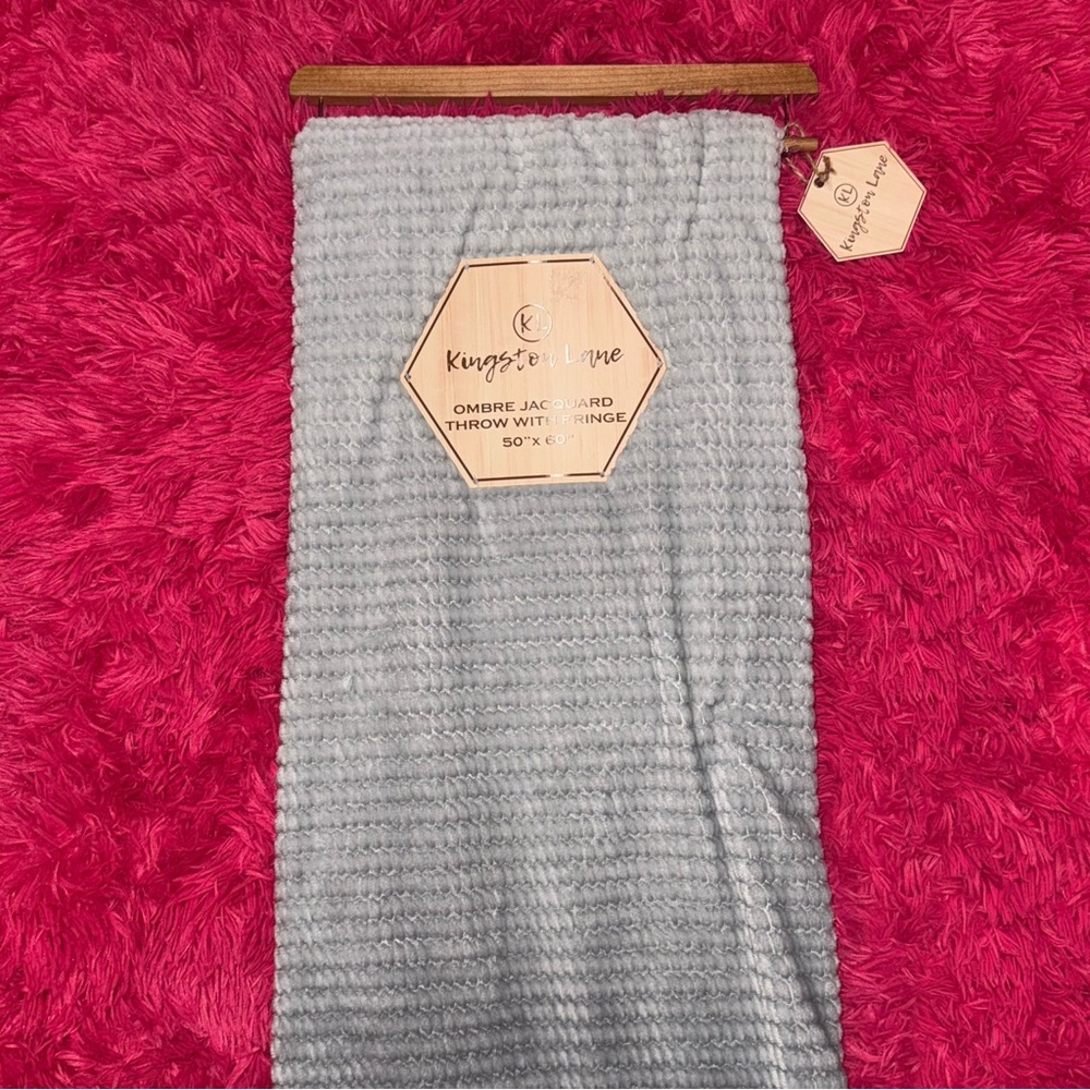 gray and white corduroy fringe blanket - 50x60in